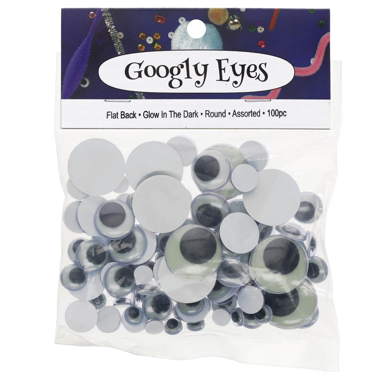 PA Essentials Google Eyes Flat Back Round Assorted Glow In The Dark, 100pcs – Googly Eyes for Crafts, DIY Arts & Crafts, Scrapbooking, Decorations & More